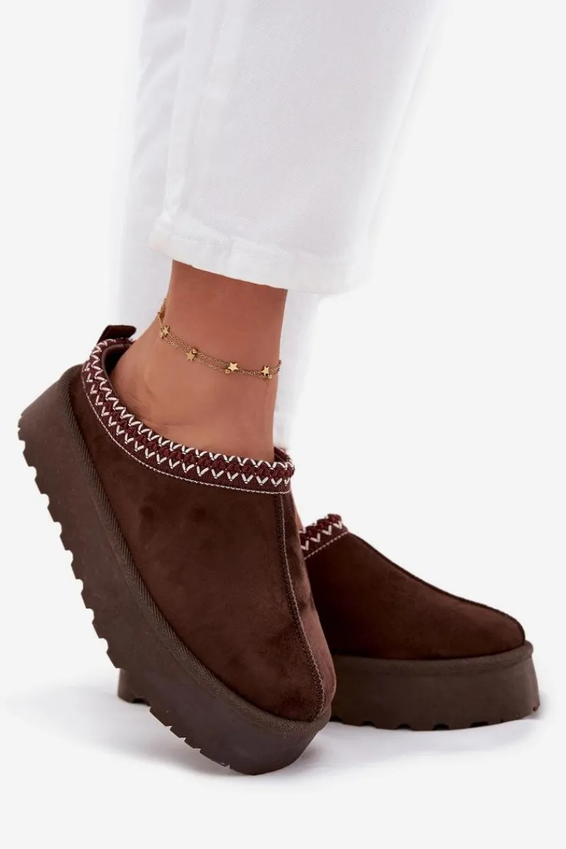 Śniegowce Damskie|Kapcie Klasyczne>Boto Niskie Śniegowce Damskie Z Haftem Na Platformie Czekoladowe Narirya