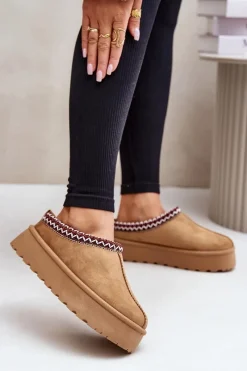 Śniegowce Damskie|Kapcie Klasyczne>Boto Niskie Śniegowce Damskie Z Haftem Na Platformie Camel Narirya