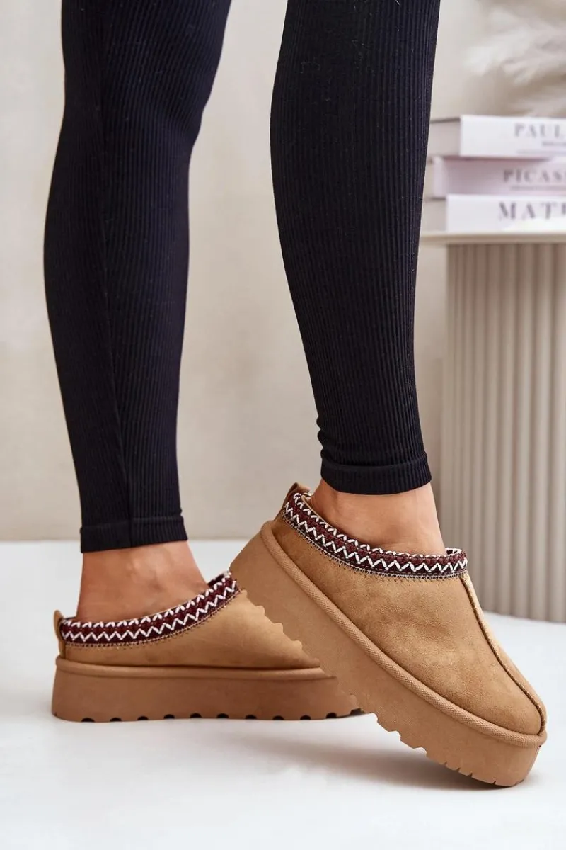 Śniegowce Damskie|Kapcie Klasyczne>Boto Niskie Śniegowce Damskie Z Haftem Na Platformie Camel Narirya