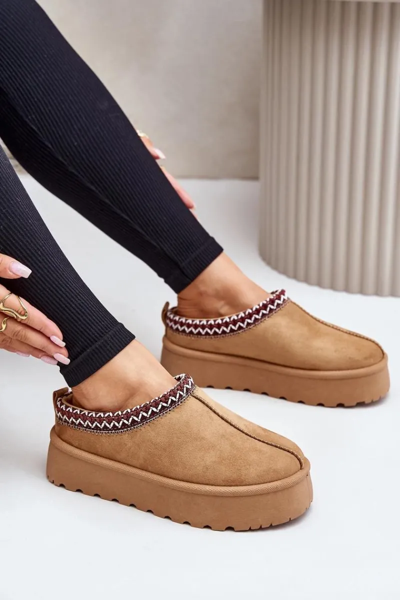 Śniegowce Damskie|Kapcie Klasyczne>Boto Niskie Śniegowce Damskie Z Haftem Na Platformie Camel Narirya