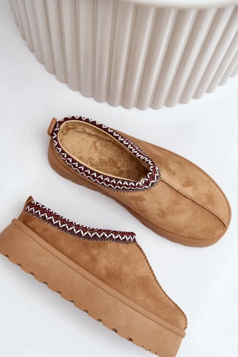 Śniegowce Damskie|Kapcie Klasyczne>Boto Niskie Śniegowce Damskie Z Haftem Na Platformie Camel Narirya