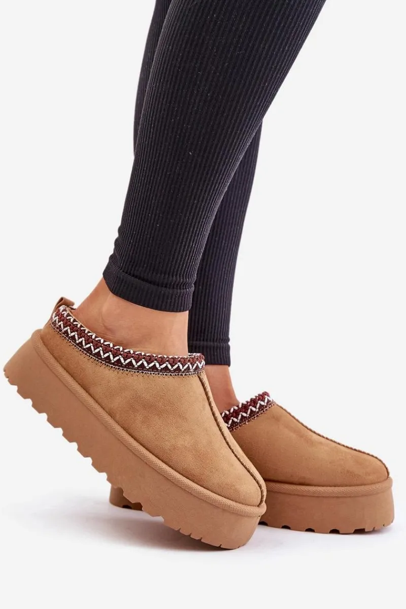 Śniegowce Damskie|Kapcie Klasyczne>Boto Niskie Śniegowce Damskie Z Haftem Na Platformie Camel Narirya