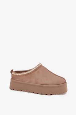 Best Boto Niskie Śniegowce Damskie Z Haftem Na Platformie Ciemnobeżowe Narirya