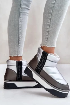 Sale D.Franklin Niskie Śniegowce Na Grubej Podeszwie DFSH371010 Srebrne Srebrny