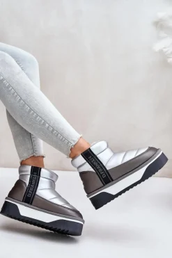 Sale D.Franklin Niskie Śniegowce Na Grubej Podeszwie DFSH371010 Srebrne Srebrny