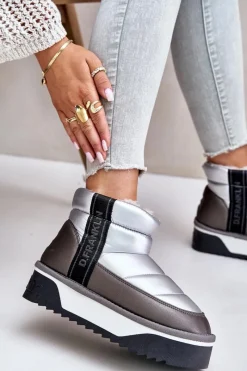 Sale D.Franklin Niskie Śniegowce Na Grubej Podeszwie DFSH371010 Srebrne Srebrny