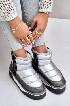 Sale D.Franklin Niskie Śniegowce Na Grubej Podeszwie DFSH371010 Srebrne Srebrny