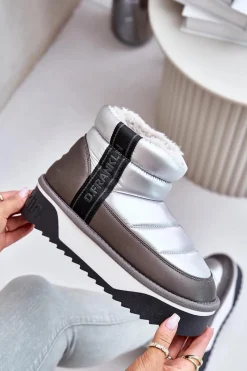 Sale D.Franklin Niskie Śniegowce Na Grubej Podeszwie DFSH371010 Srebrne Srebrny