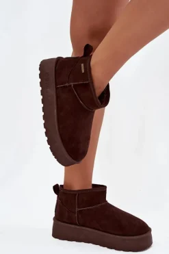 Śniegowce Damskie>Big Star Shoes Niskie Śniegowce Na Platformie Big Star OO274A101 Czekoladowe Brązowy