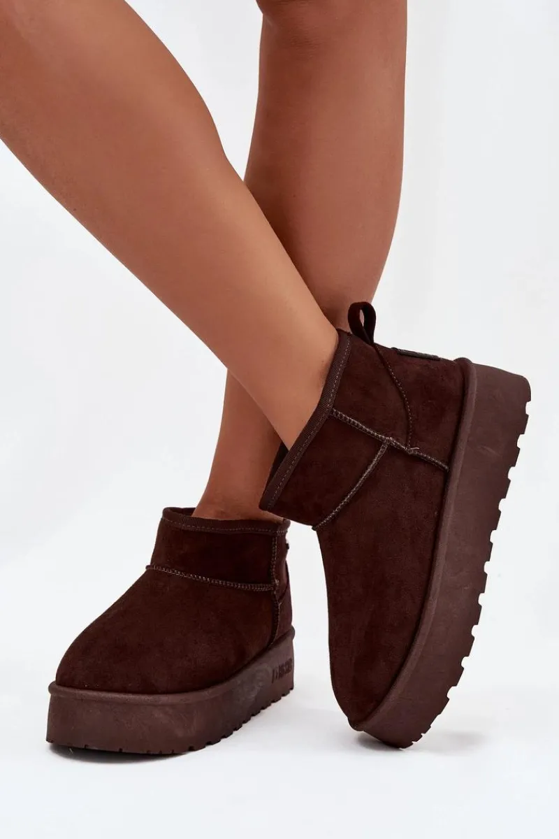 Śniegowce Damskie>Big Star Shoes Niskie Śniegowce Na Platformie Big Star OO274A101 Czekoladowe Brązowy