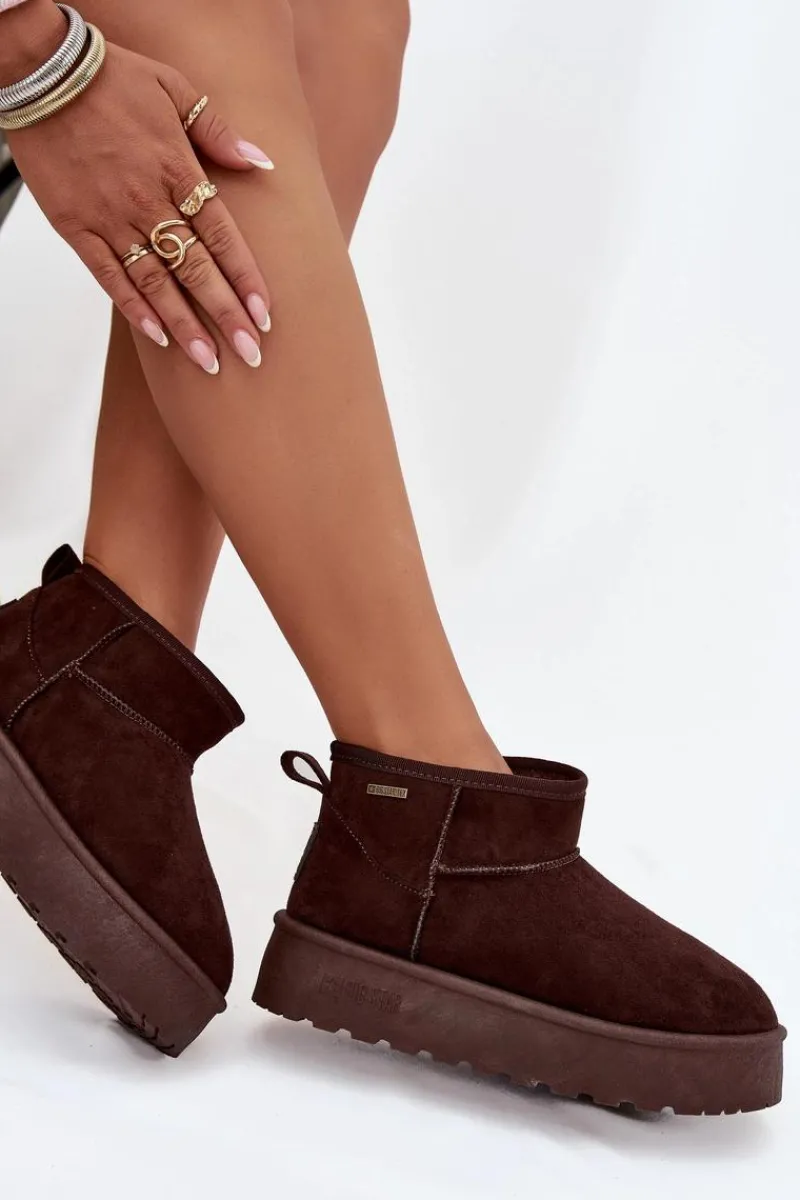 Śniegowce Damskie>Big Star Shoes Niskie Śniegowce Na Platformie Big Star OO274A101 Czekoladowe Brązowy