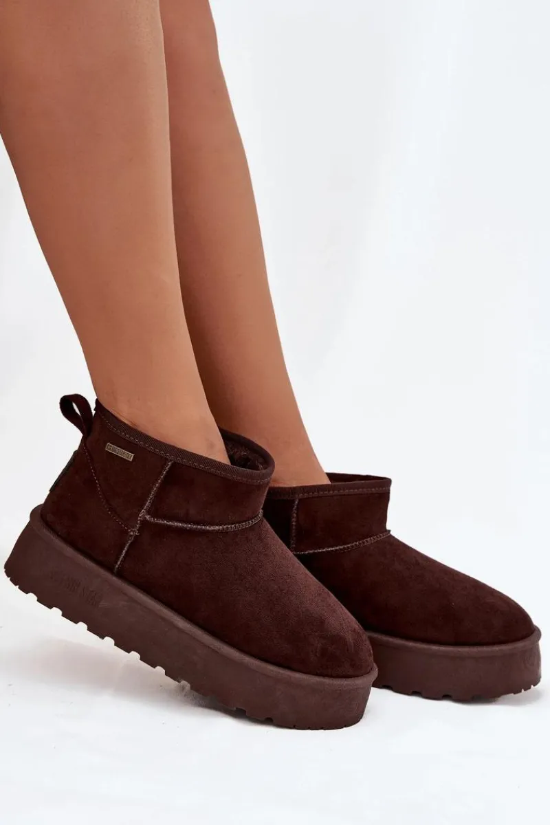 Śniegowce Damskie>Big Star Shoes Niskie Śniegowce Na Platformie Big Star OO274A101 Czekoladowe Brązowy