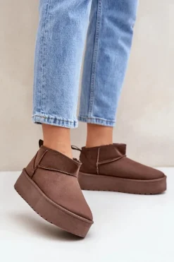 Sale Boto Niskie Śniegowce Na Platformie Brązowe Korfedi