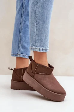 Sale Boto Niskie Śniegowce Na Platformie Brązowe Korfedi