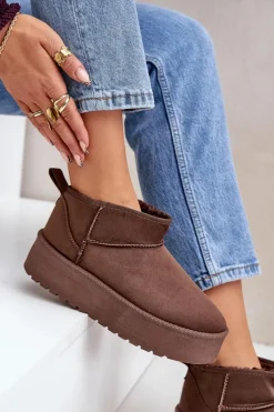 Sale Boto Niskie Śniegowce Na Platformie Brązowe Korfedi