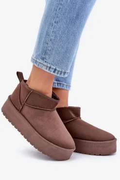 Sale Boto Niskie Śniegowce Na Platformie Brązowe Korfedi