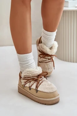 Clearance D.Franklin Niskie Śniegowce Na Platformie Z Futerkiem DFSH370011 Beżowe Beżowy