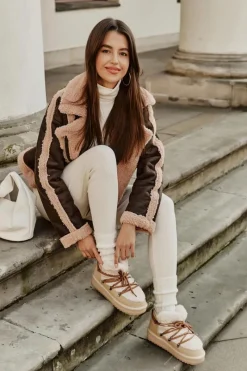 Clearance D.Franklin Niskie Śniegowce Na Platformie Z Futerkiem DFSH370011 Beżowe Beżowy