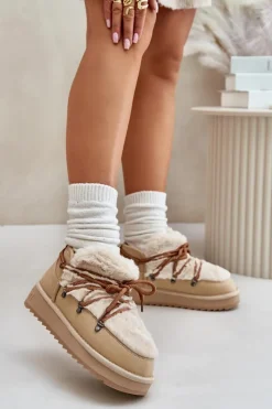 Clearance D.Franklin Niskie Śniegowce Na Platformie Z Futerkiem DFSH370011 Beżowe Beżowy