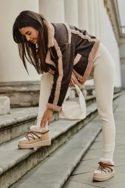 Clearance D.Franklin Niskie Śniegowce Na Platformie Z Futerkiem DFSH370011 Beżowe Beżowy