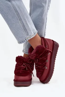 Hot Niskie Śniegowce Na Platformie Z Futerkiem DFSH370011 Bordowe Damskie Śniegowce Damskie