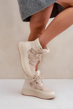 Best Boto Niskie Śniegowce Na Platformie Jasnobeżowe Naliora