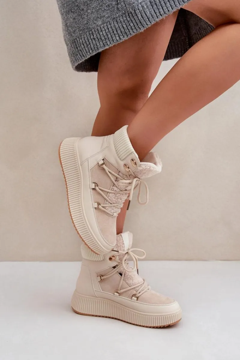 Best Boto Niskie Śniegowce Na Platformie Jasnobeżowe Naliora