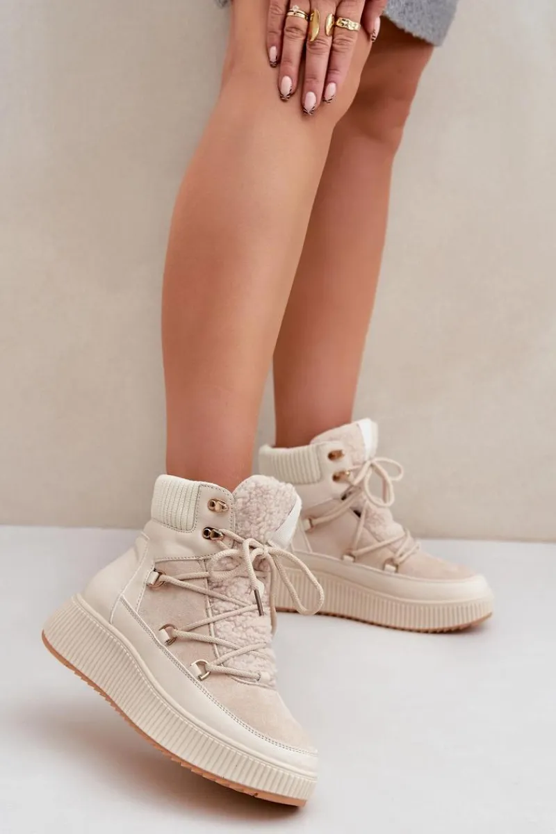 Best Boto Niskie Śniegowce Na Platformie Jasnobeżowe Naliora