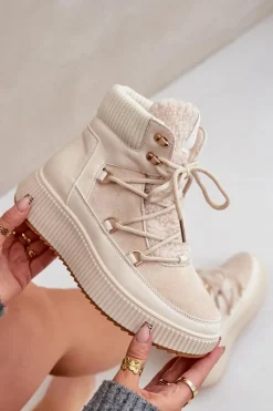 Best Boto Niskie Śniegowce Na Platformie Jasnobeżowe Naliora