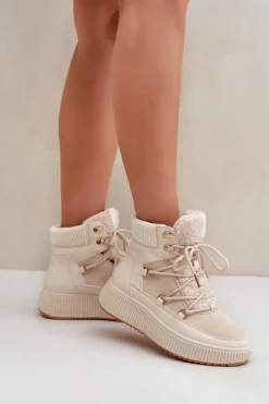 Best Boto Niskie Śniegowce Na Platformie Jasnobeżowe Naliora