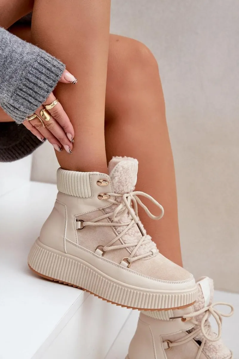 Best Boto Niskie Śniegowce Na Platformie Jasnobeżowe Naliora