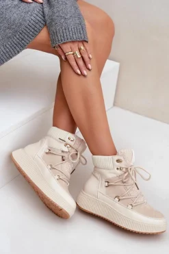 Best Boto Niskie Śniegowce Na Platformie Jasnobeżowe Naliora