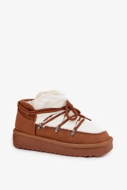 Śniegowce Damskie></noscript>D.Franklin Niskie Śniegowce Na Platformie Z Futerkiem DFSH370011 Camel Brązowy