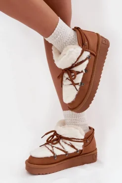 Śniegowce Damskie></noscript>D.Franklin Niskie Śniegowce Na Platformie Z Futerkiem DFSH370011 Camel Brązowy