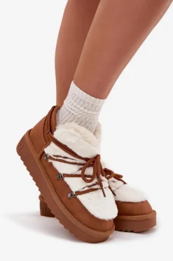 Śniegowce Damskie></noscript>D.Franklin Niskie Śniegowce Na Platformie Z Futerkiem DFSH370011 Camel Brązowy