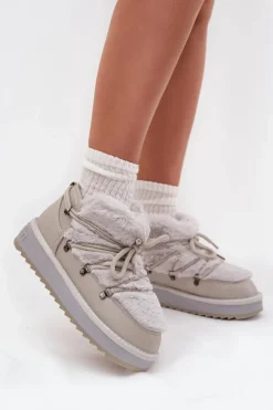 New D.Franklin Niskie Śniegowce Na Platformie Z Futerkiem DFSH370011 Jasnoszare Szary