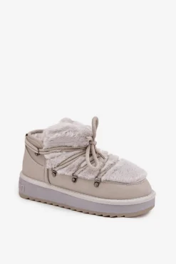 New D.Franklin Niskie Śniegowce Na Platformie Z Futerkiem DFSH370011 Jasnoszare Szary
