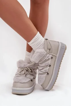 New D.Franklin Niskie Śniegowce Na Platformie Z Futerkiem DFSH370011 Jasnoszare Szary