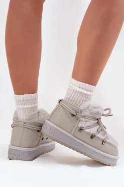 New D.Franklin Niskie Śniegowce Na Platformie Z Futerkiem DFSH370011 Jasnoszare Szary