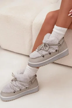 New D.Franklin Niskie Śniegowce Na Platformie Z Futerkiem DFSH370011 Jasnoszare Szary