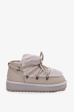 New D.Franklin Niskie Śniegowce Na Platformie Z Futerkiem DFSH370011 Jasnoszare Szary