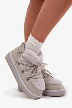 New D.Franklin Niskie Śniegowce Na Platformie Z Futerkiem DFSH370011 Jasnoszare Szary