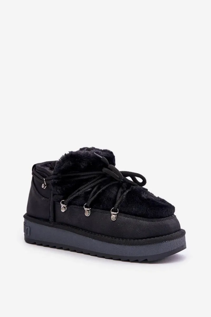 Śniegowce Damskie>D.Franklin Niskie Śniegowce Na Platformie Z Futerkiem DFSH370011 Czarne Czarny