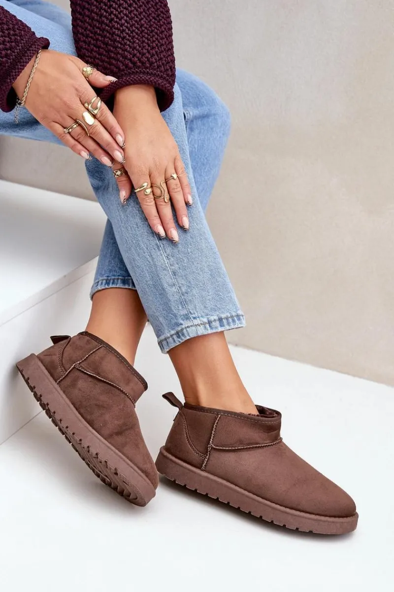 Śniegowce Damskie>Boto Niskie Śniegowce Z Eko Zamszu Brązowe Nelsanna