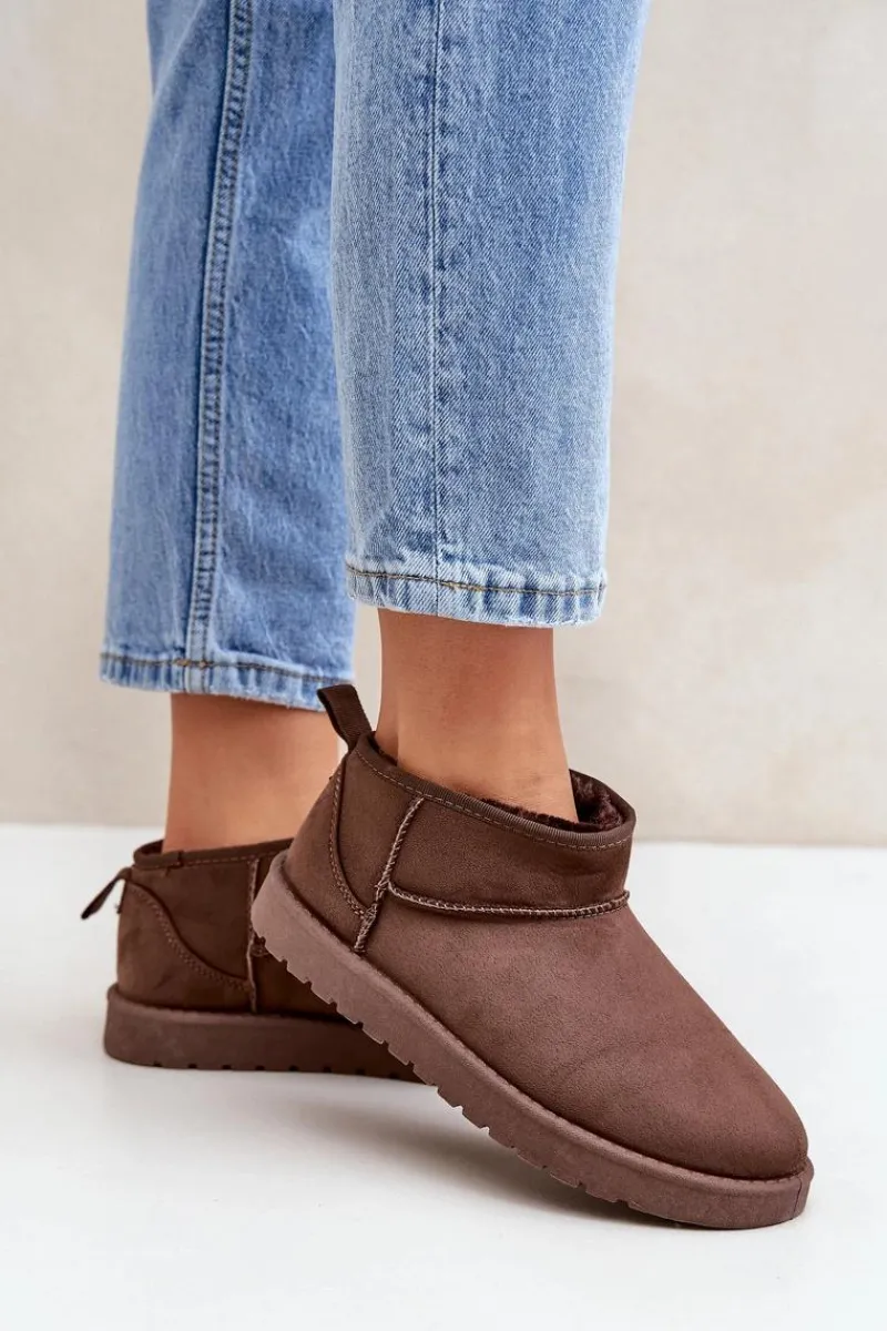 Śniegowce Damskie>Boto Niskie Śniegowce Z Eko Zamszu Brązowe Nelsanna