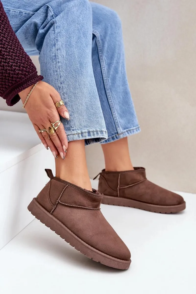 Śniegowce Damskie>Boto Niskie Śniegowce Z Eko Zamszu Brązowe Nelsanna