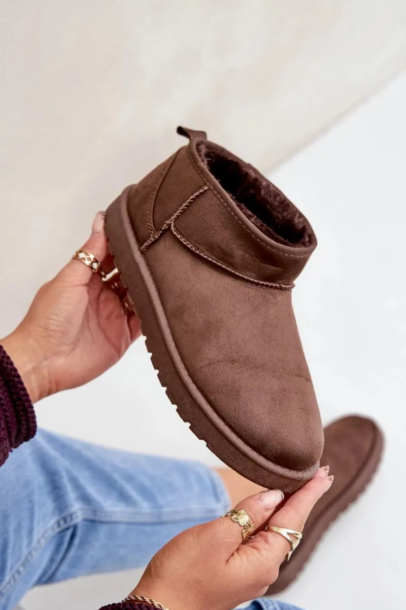 Śniegowce Damskie>Boto Niskie Śniegowce Z Eko Zamszu Brązowe Nelsanna