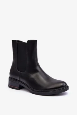 Discount Boto Niskie Skórzane Botki Sztyblety Damskie Czarne Tyber