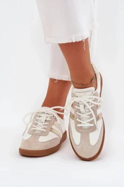 Sale Boto Niskie Skórzane Sneakersy Damskie Biało-Złote Ismina