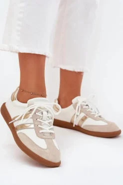 Sale Boto Niskie Skórzane Sneakersy Damskie Biało-Złote Ismina